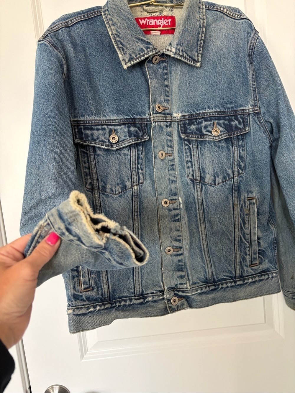 Vintage Wrangler Denim Jacket Trucker Distressed Faded Western Workwear - Picture 2 of 10